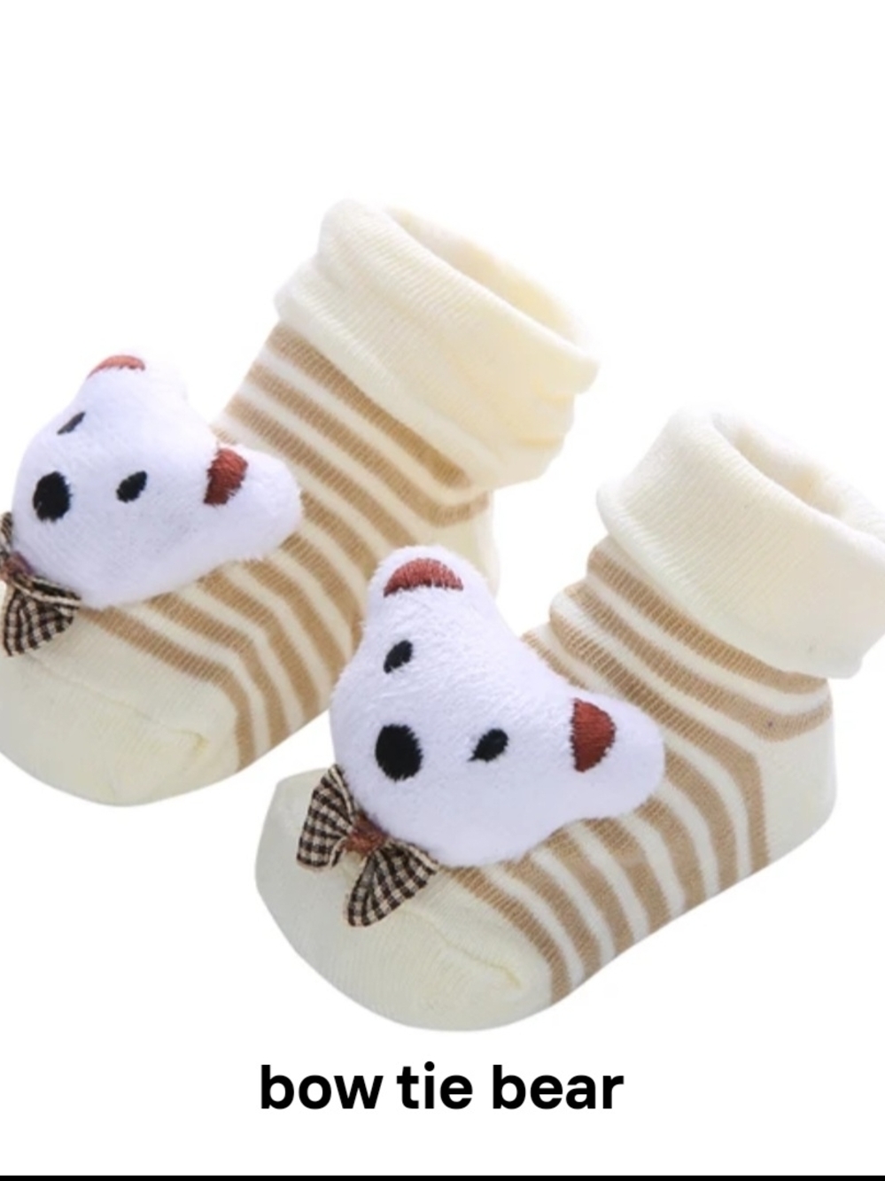 Baby Socks Bear Bow Tie - Cream & Tan NWOT